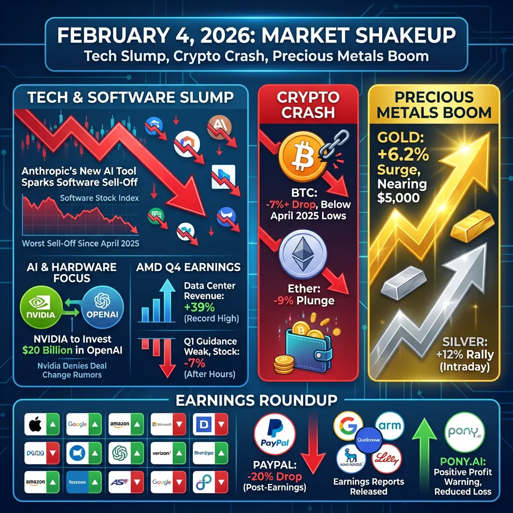 FEBRUARY 4， 2026： MARKET SHAKEUP Tech Slump， Crypto Crash， Precious Metals Boom 