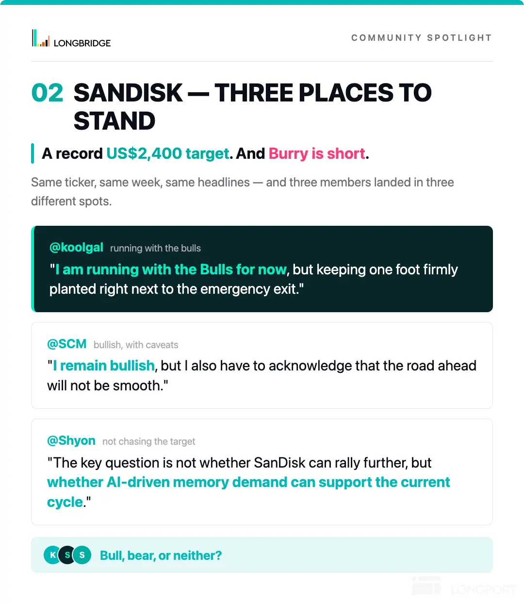COMMUNITY SPOTLIGHT LONGBRIDGE 02 SANDISK—THREE PLACES TO STAND A record US$2,40