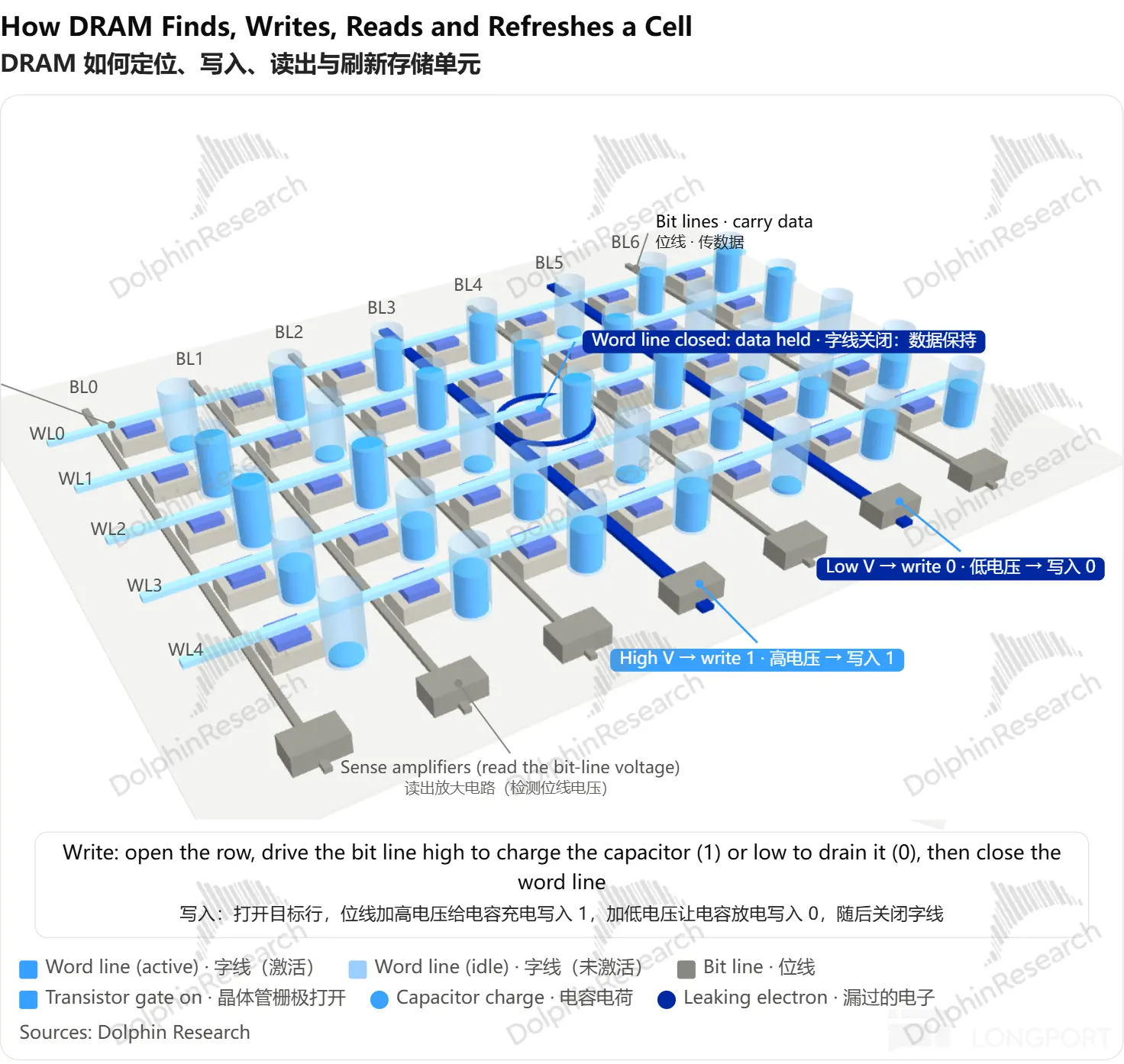 How DRAM Finds, Writes, Reads and Refreshes a Cell DRAM如何定位、写入、读出与刷新存储单元 Dolphin