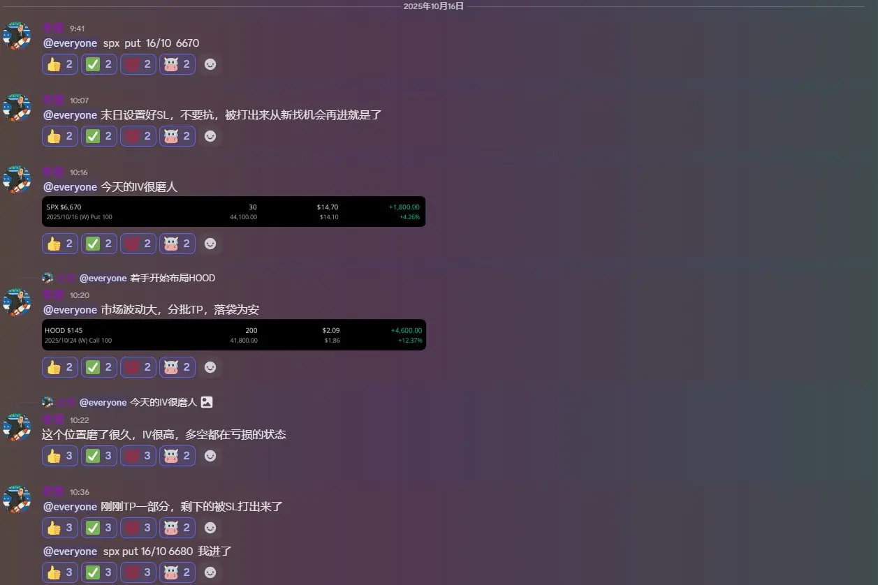 2025年10月16日 9:41 @e everyone es spx put 16/10 6670 2 2 2 2 3豆 10:07 @e leveryone
