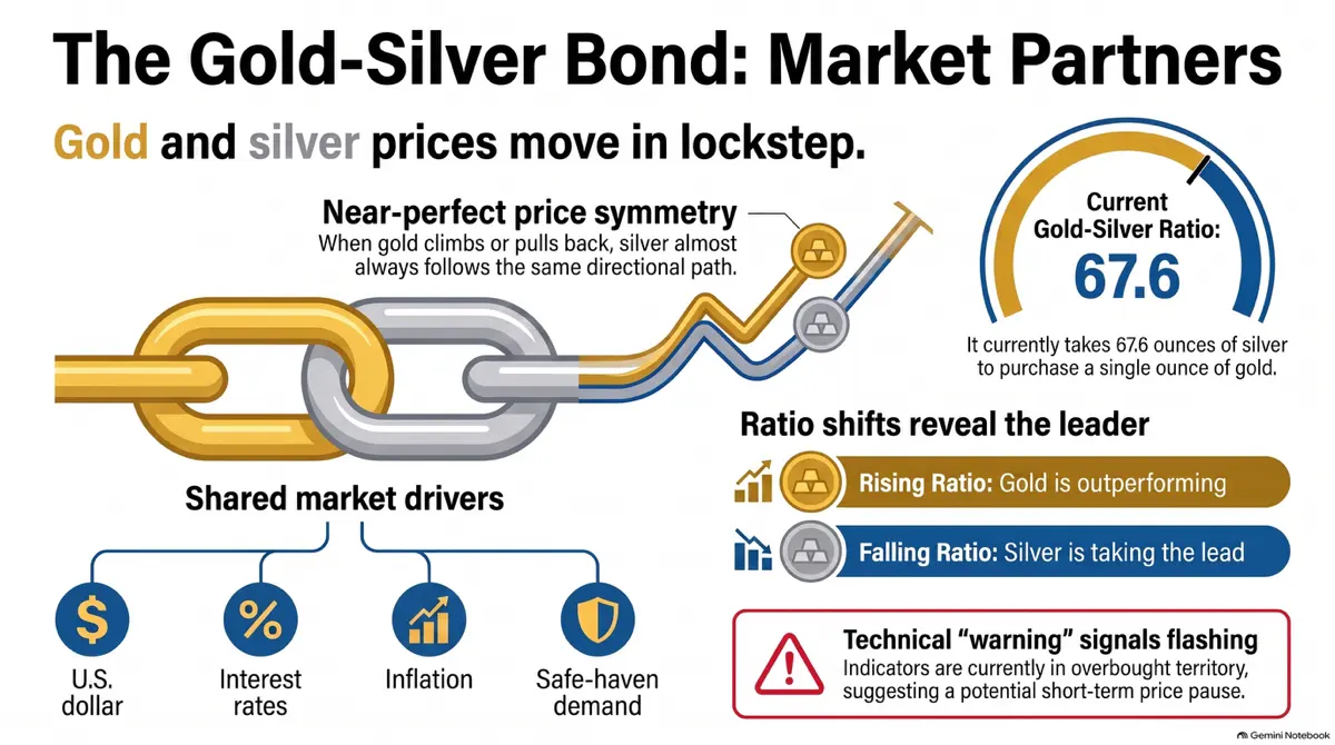 The Gold-Silver Bond: Market Partners Gold and silver prices move in lockstep. C