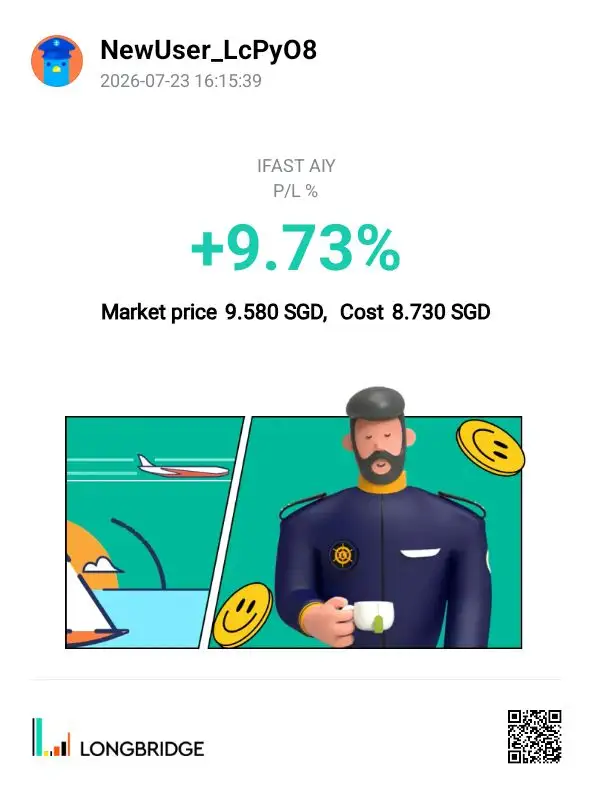NewUser_LcPy08 2026-07-2316：15：39 IFASTAIY P/L% +9.73% Market price 9.580 SGD， C