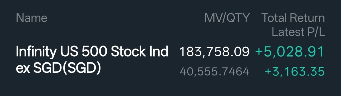 Name MV/QTY TotalReturn Latest P/L Infinity US 500 Stock Ind 183，758.09+5，028.91