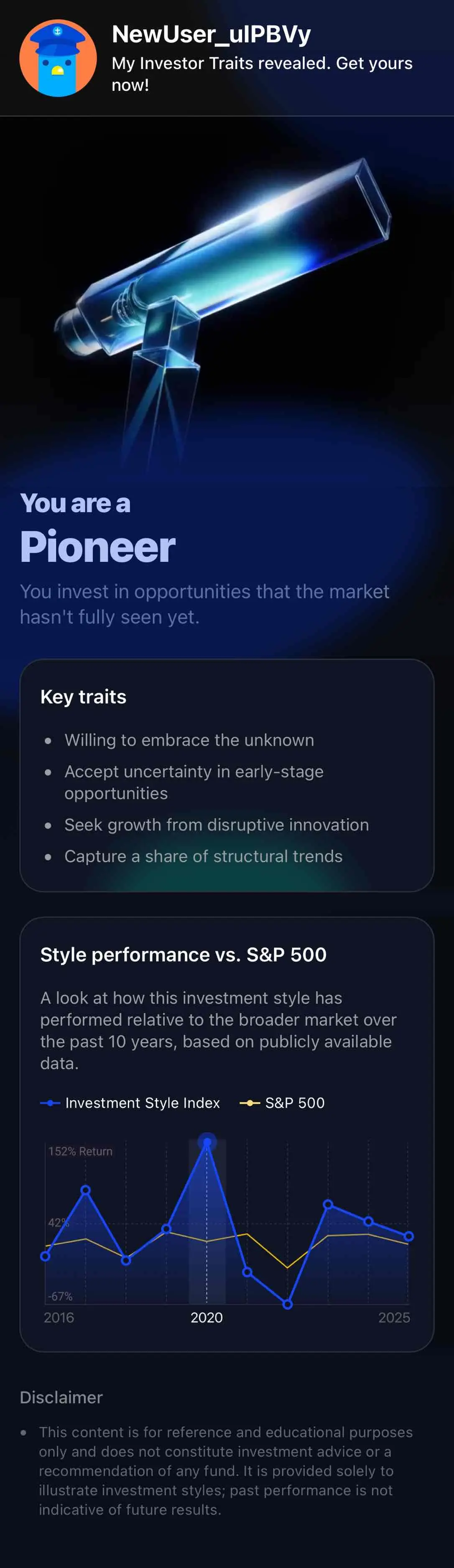 NewUser_uIPBVy My Investor Traits revealed. Get yours now! You are a Pioneer You