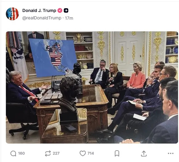 Donald J. Trump + @realDonaldTrump·17m Us 160 S 227 714 贝 ↑ oo