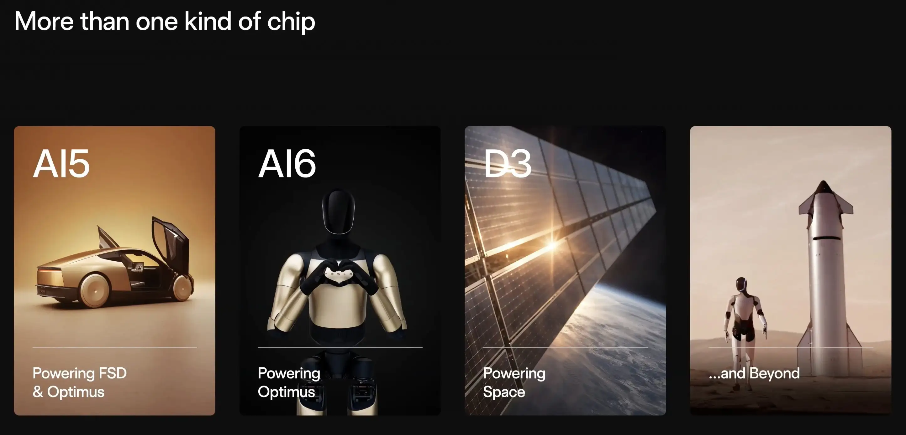 More than one kind of chip AI5 AI6 D3 Powering FSD Powering Powering ...and Beyo