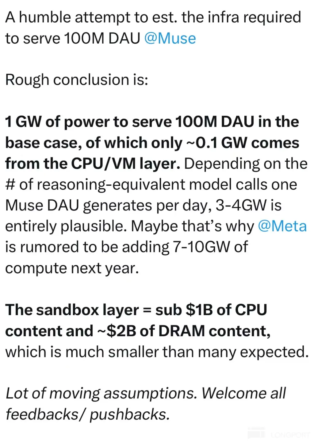 A humble attempt to est. the infra required to serve 100M DAU @Muse Rough conclu