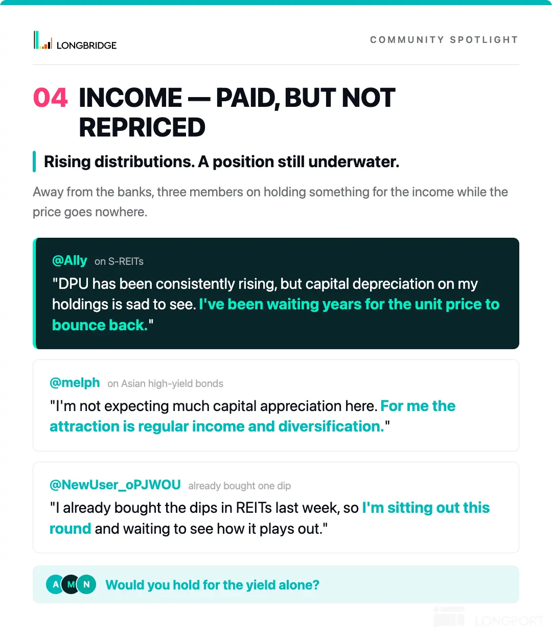 COMMUNITY SPOTLIGHT LONGBRIDGE 04 INCOME-PAID，BUTNOT REPRICED Rising distributio