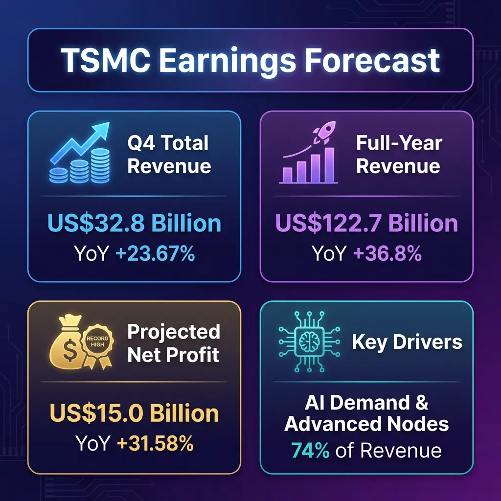 TSMC Earnings Forecast Q4 Total Full-Year Revenue Revenue US$32.8 Billion US$122
