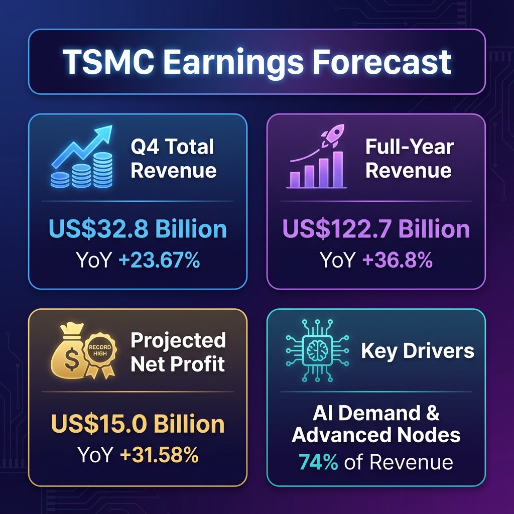 TSMC Earnings Forecast Q4 Total Full-Year Revenue Revenue US$32.8 Billion US$122