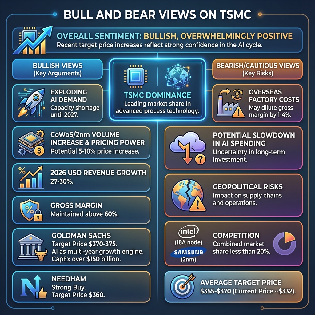 BULL AND BEAR VIEWS ON TSMC OVERALL SENTIMENT： BULLISH， OVERWHELMINGLY POSITIVE 